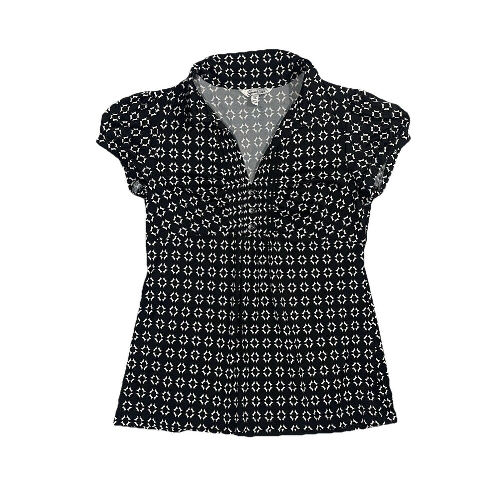 Speechless Y2K Tie Back Geometric Babydoll Neck Black & White Blouse XL Juniors